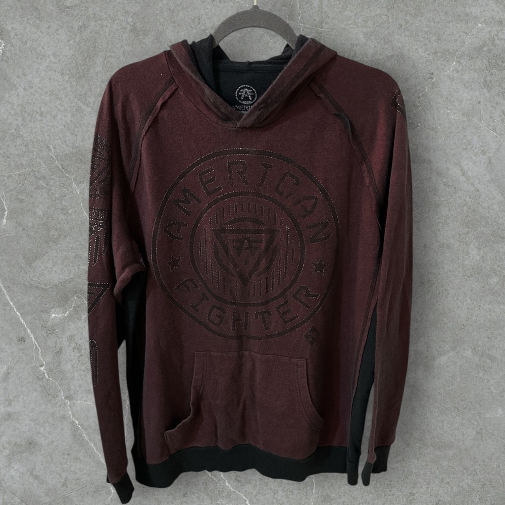 American Fighter maroon graphic print long sleeve hoodie size X-Large